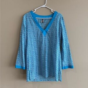 NEW 100% Cotton Swim Cover Up Vibrant Blue White Tunic